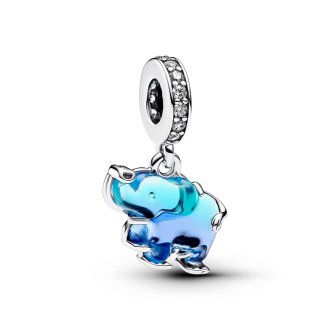 793339C01 - Elephant sterling silver dangle with clear cubic zirconia and gradient blue and purple Murano glass