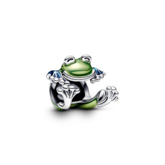 793342C01 - Frog sterling silver charm with transparent blue and green enamel