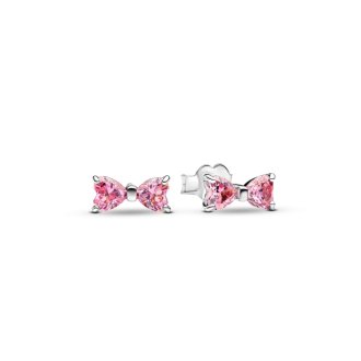 Sparkling Pink Bow Stud Earrings