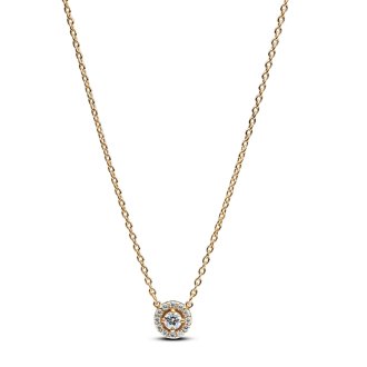 Round Pavé Halo Pendant Necklace-C