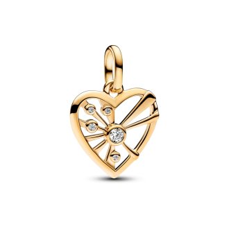 Heart 14k gold-plated medallion with clear cubic zirconia