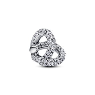 Infinity knot heart sterling silver charm with clear cubic zirconia