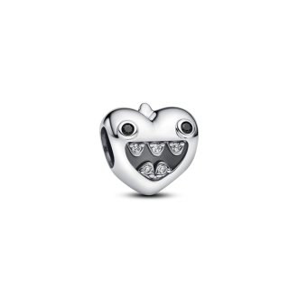 Mum of monsters heart sterling silver charm with black crystal and clear cubic zirconia